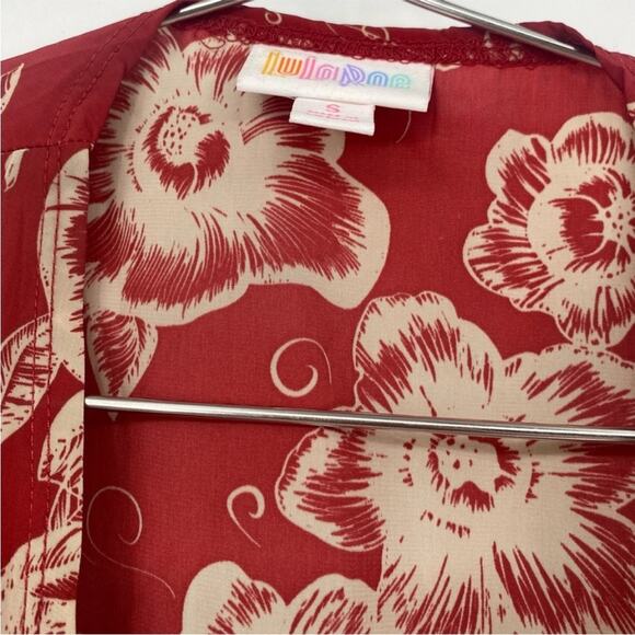 Lularoe Red Allover Floral Print Joy Duster Vest - Picture 3 of 5